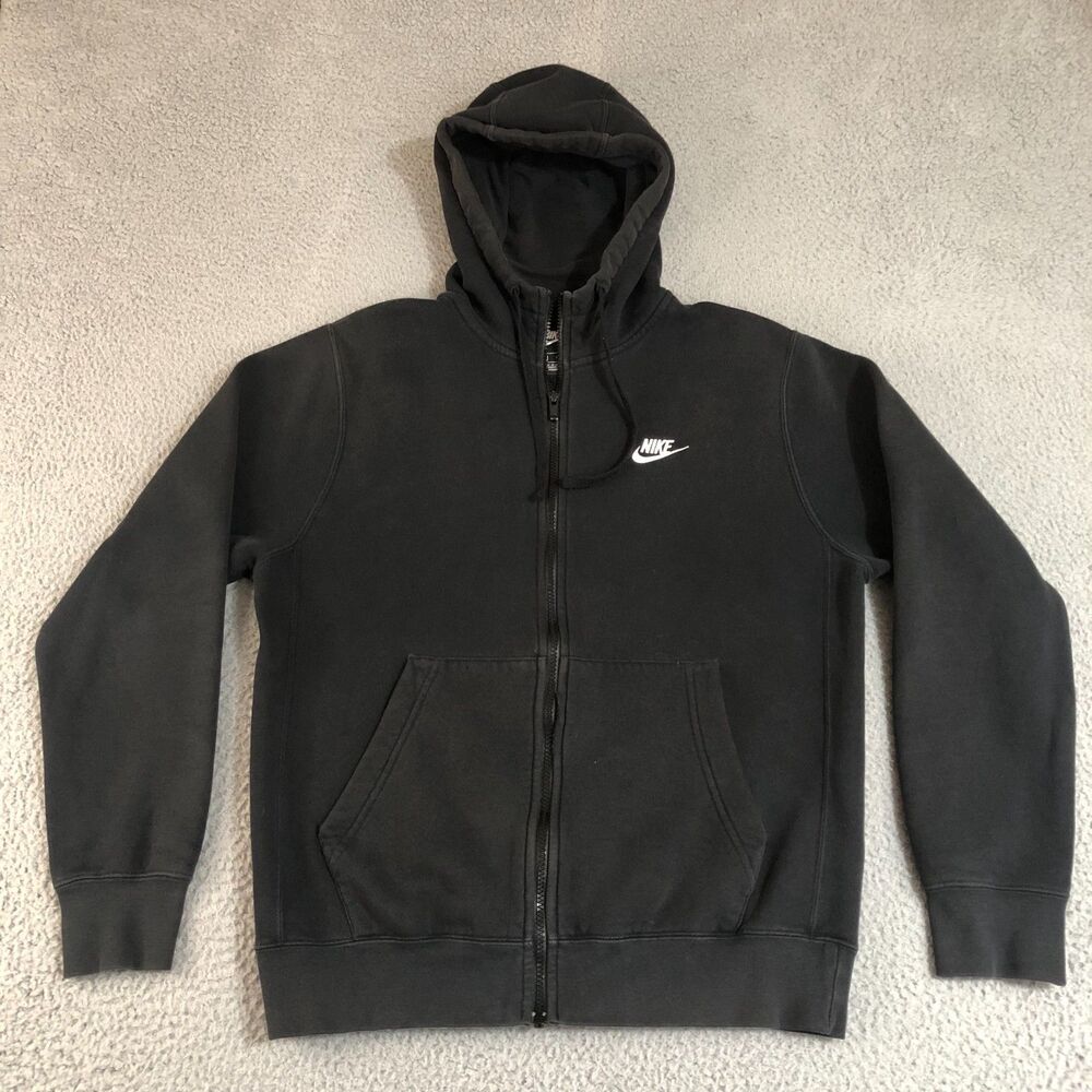 Nike Hoodie Mens Small Black Full Zip High Neck Sweatshirt Sportswear Logo